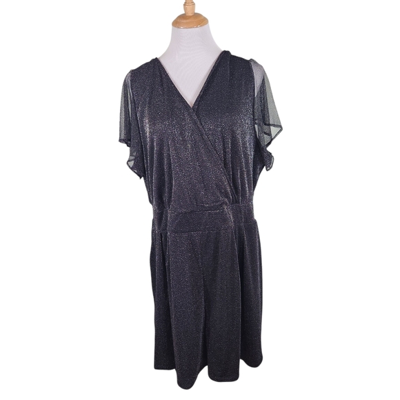 Torrid Black Glitter Lurex Flutter Sleeve Romper, sz 3X - Picture 1 of 9